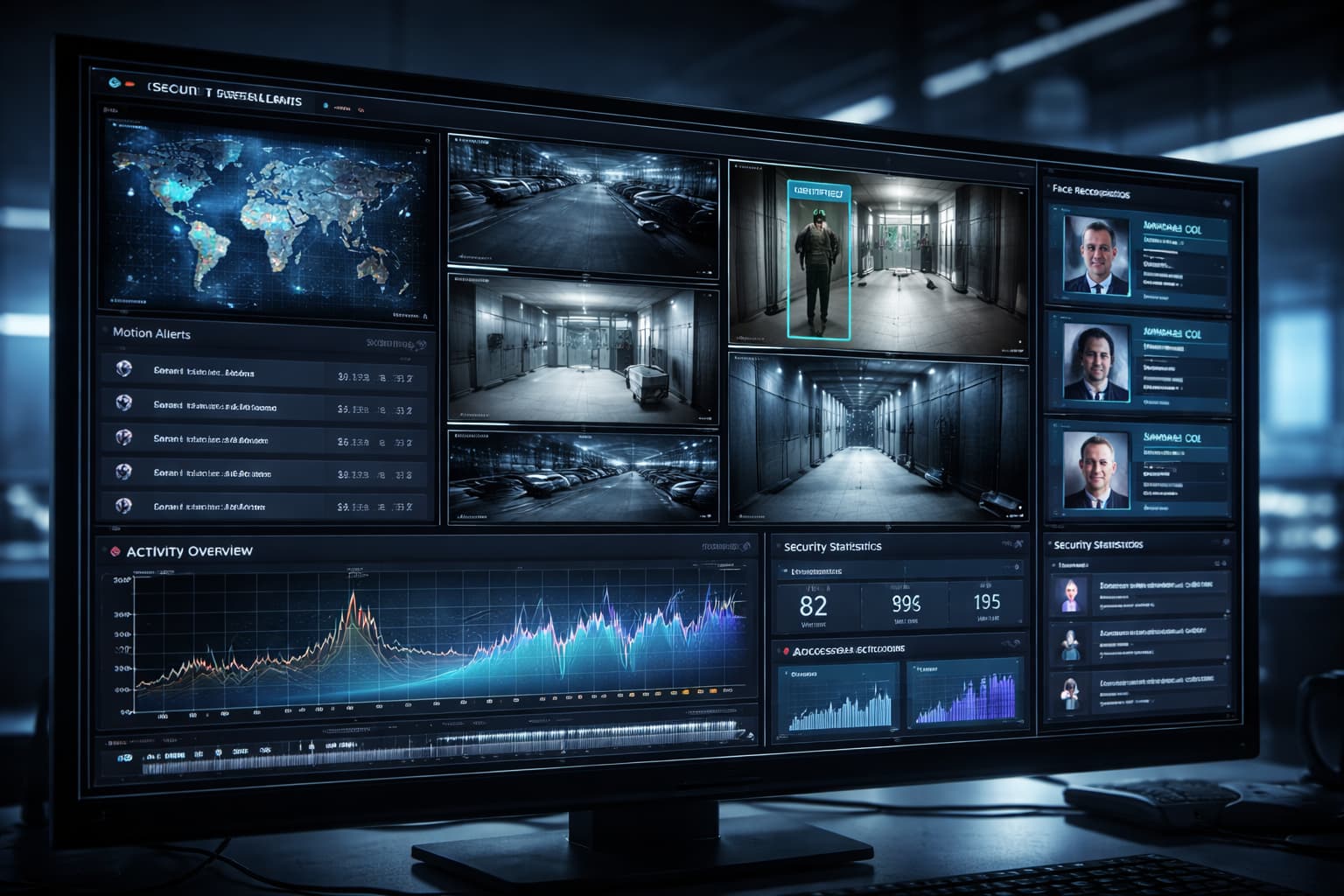 Security professional working with technology and displays