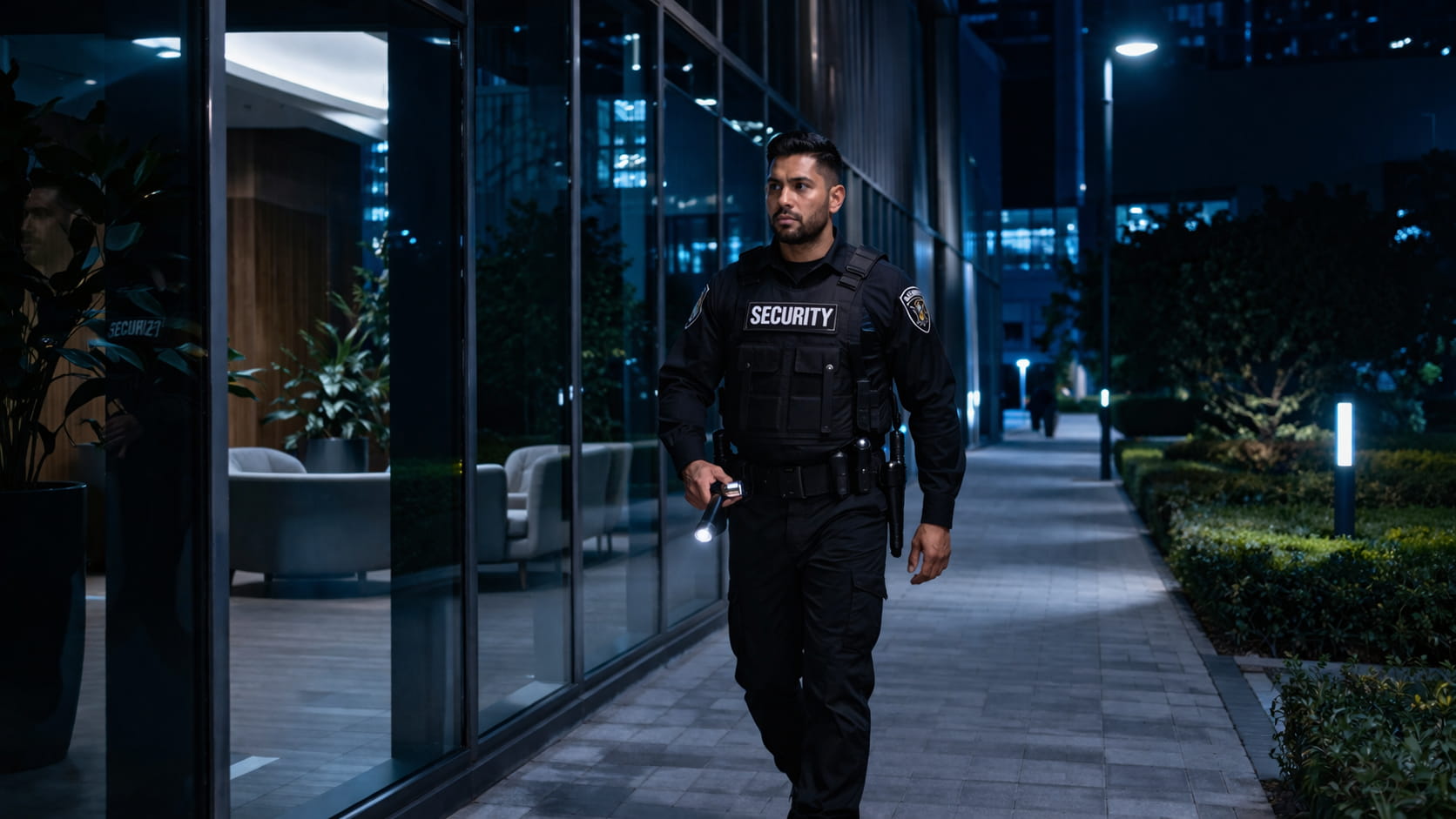 Security professional monitoring CCTV surveillance in a control room