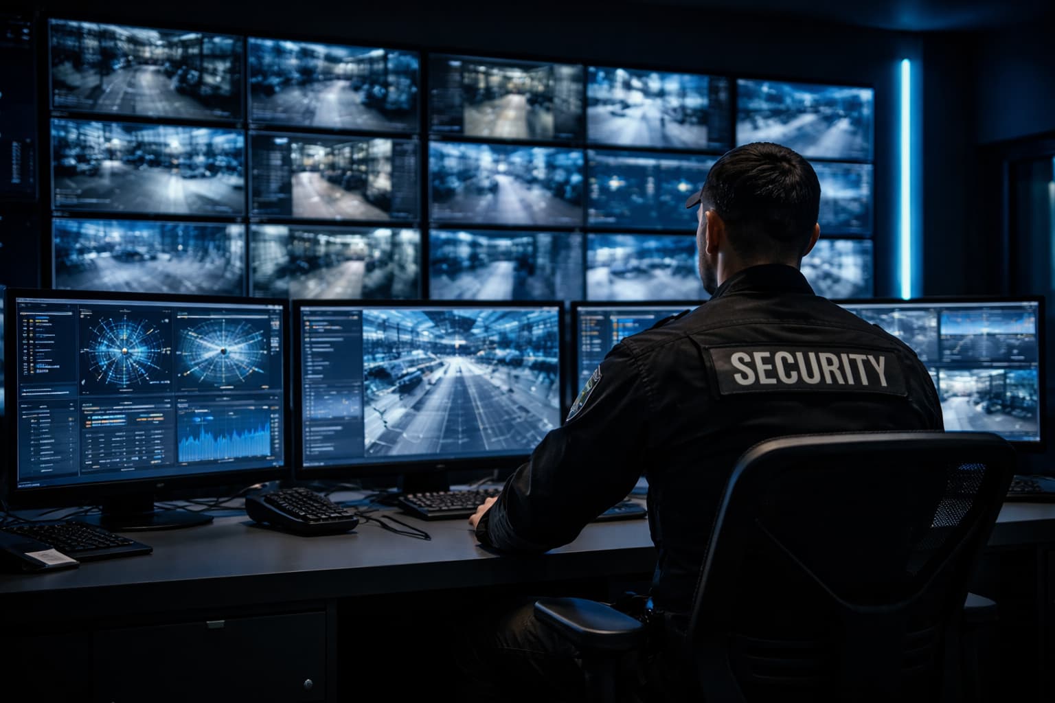 Corporate security guard in professional uniform at a secure site